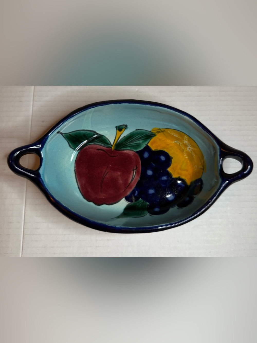 Nieves Mexican Talavera Clay Pottery Fruit Design Bowl Handles Hand Painted 9”